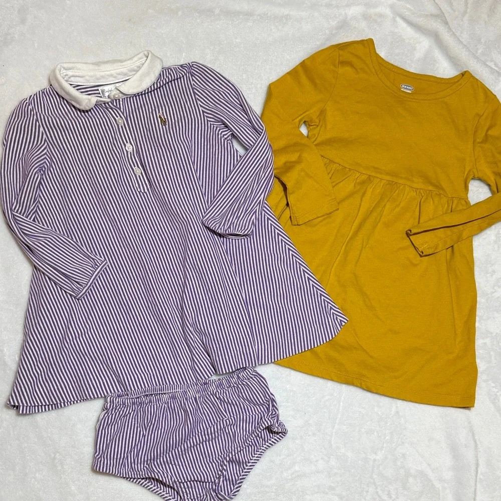 EUC long sleeve Ralph Lauren purple Stripe & Yellow Dress Set 24mo